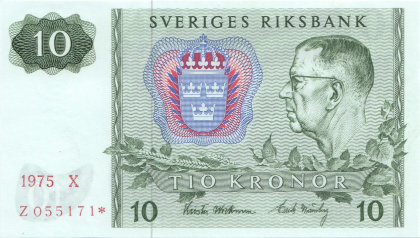 Sweden P52cr REPLACEMENT 10 Kronor 1975 UNC