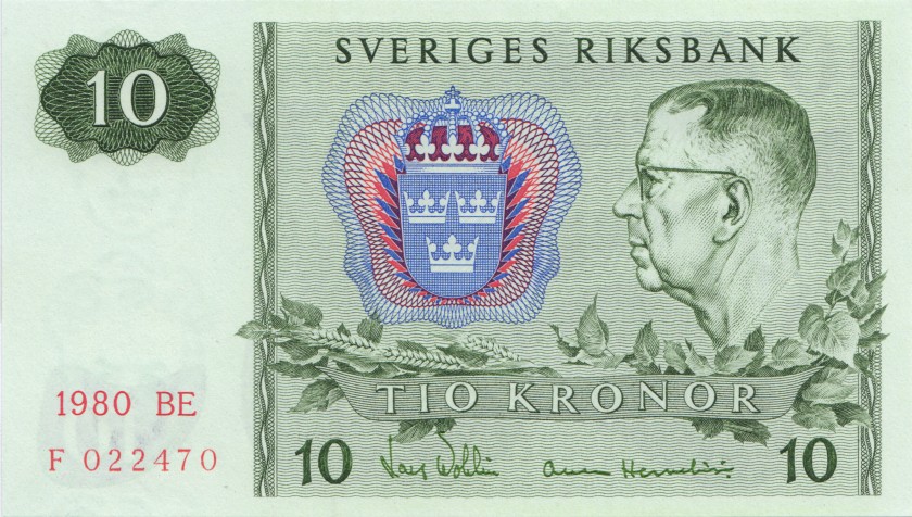 Sweden P52e 10 Kronor 1980 UNC