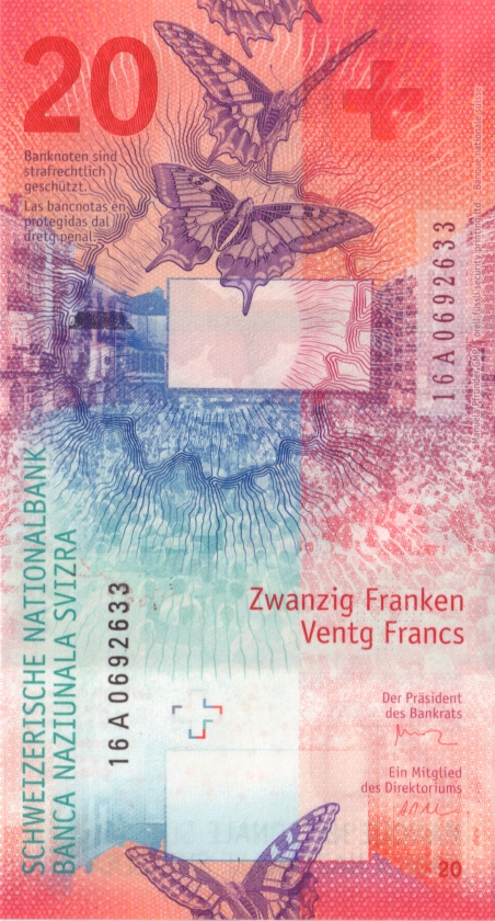 Switzerland P76f 20 Francs 2016 UNC