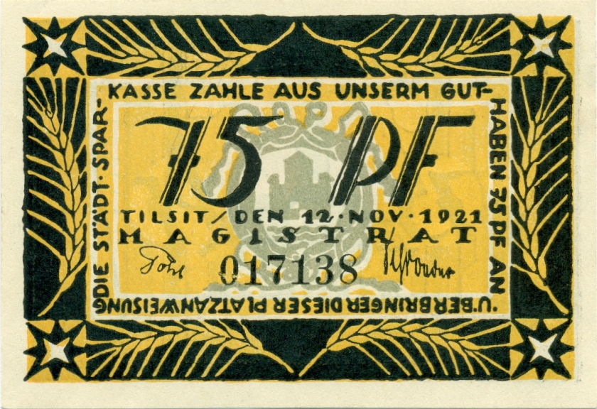 Tilsit 50, 75 Pfennings, 1, 3 Marks 4 Notegelds 1921 AU - UNC