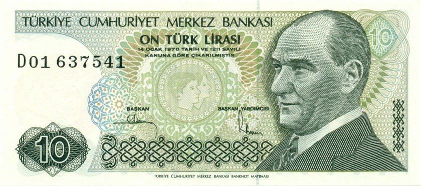 Turkey P193a 10 Turkish Lira 1970 UNC