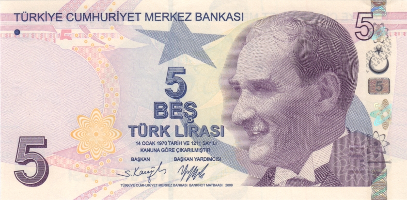 Turkey P222f 5 Turkish Lira 2009 (2022) UNC