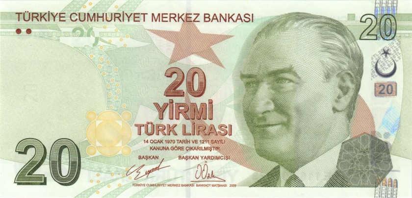 Turkey P224d 20 Turkish Lira 2009 (2020) UNC