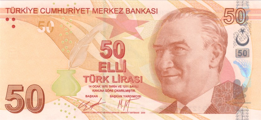 Turkey P225c 50 Turkish Lira 2009 UNC