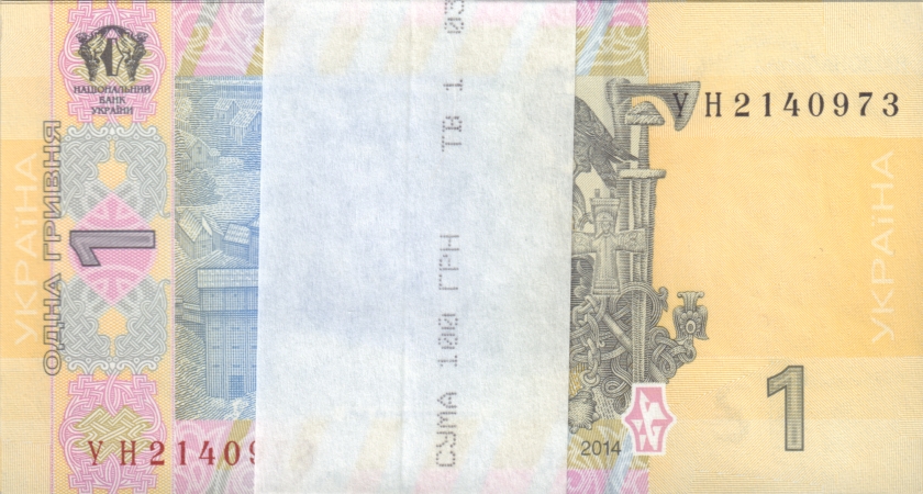 Ukraine P116Ac 1 Hryvnia Bundle 100 pcs 2014 UNC