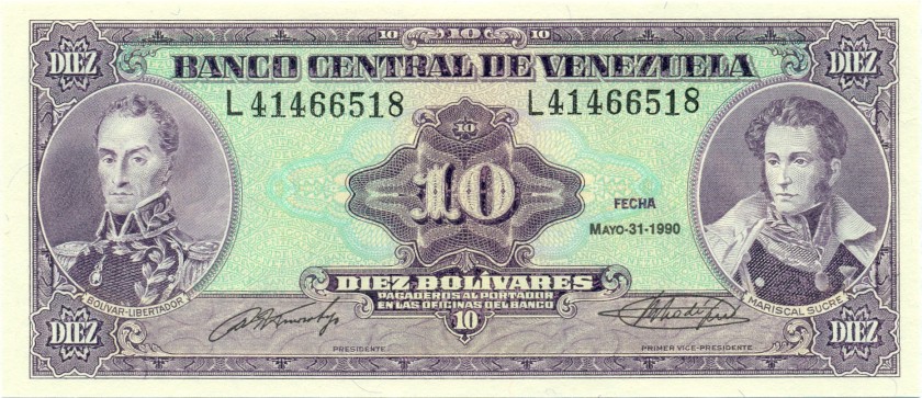 Venezuela P61b 10 Bolívares 1990 UNC
