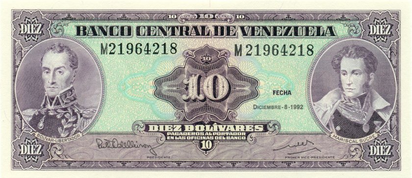 Venezuela P61c 10 Bolívares 1992 UNC
