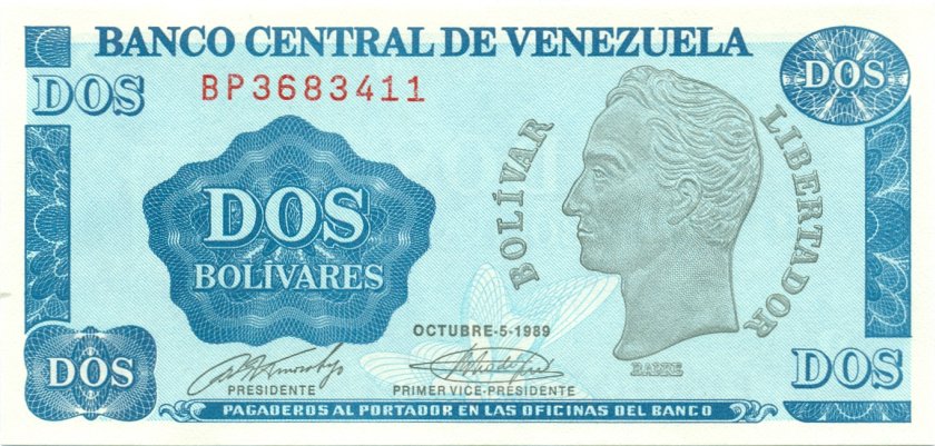Venezuela P69 2 Bolívares 1989 UNC