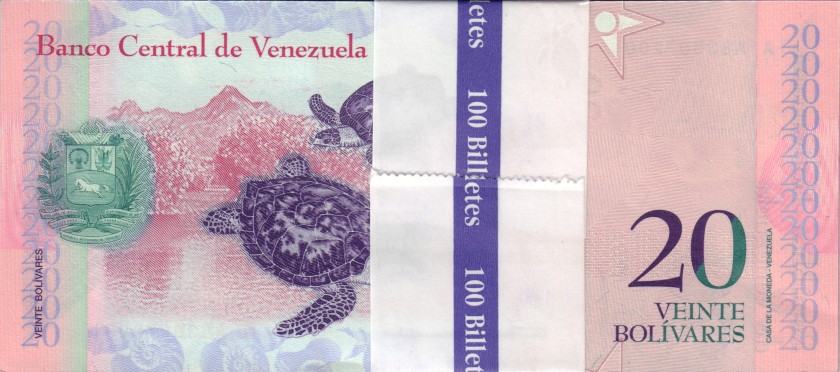 Venezuela P91g 20 Bolívares Bundle 100 pcs 2014 UNC