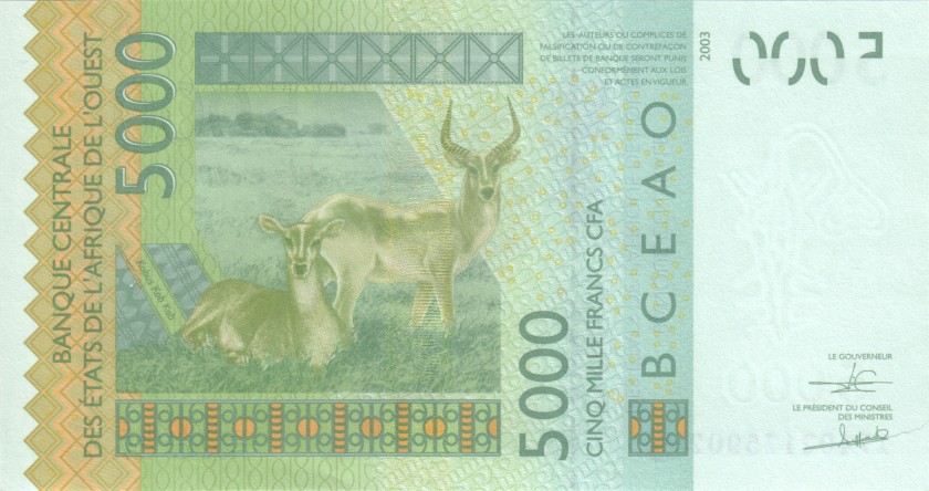 West African States Guinea Bissau P917Sq 5.000 Francs 2017 UNC