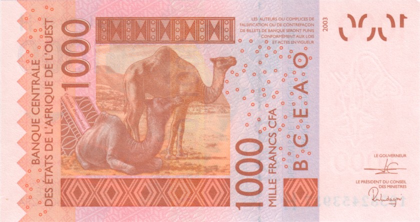 West African States Niger P615Hr 1.000 Francs 2019 UNC