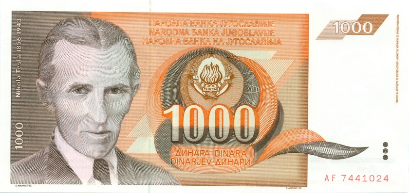 Yugoslavia P107 1.000 Dinara 1990 UNC