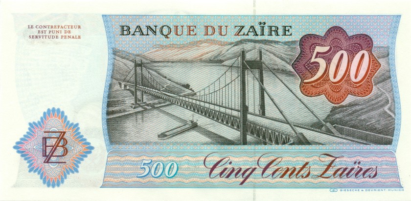 Zaire P30b 500 Zaïres 1985 UNC