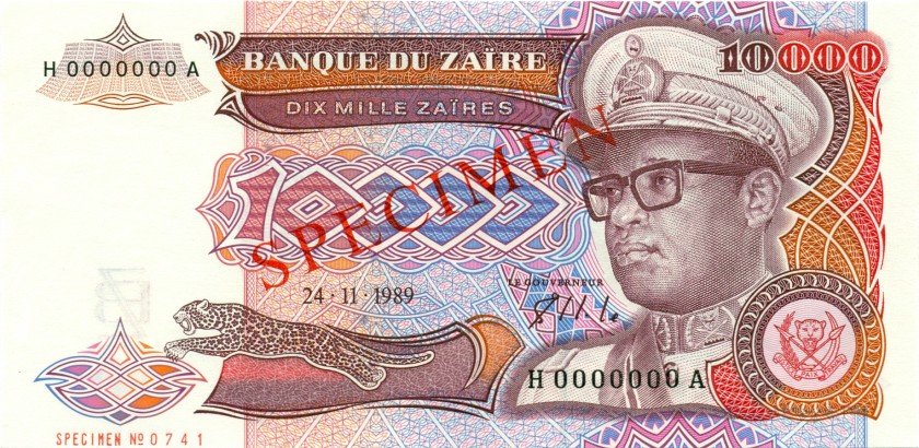 Zaire P38s SPECIMEN 10.000 Zaïres 1989 UNC