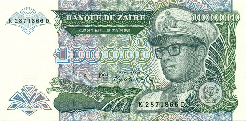 Zaire P41 100.000 Zaïres 1992 UNC