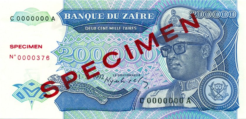 Zaire P42s SPECIMEN 200.000 Zaïres 1992 UNC