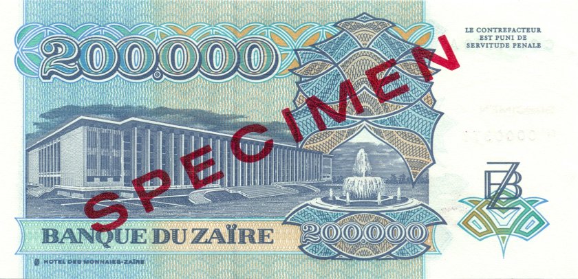 Zaire P42s SPECIMEN 200.000 Zaïres 1992 UNC