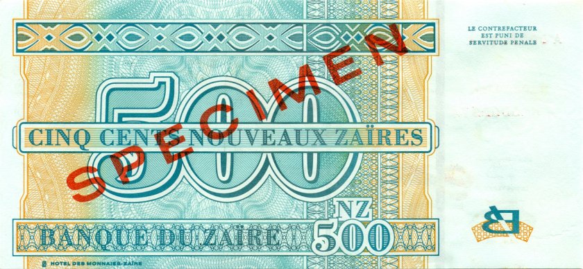 Zaire P65s SPECIMEN 500 New Zaïres 1995 UNC