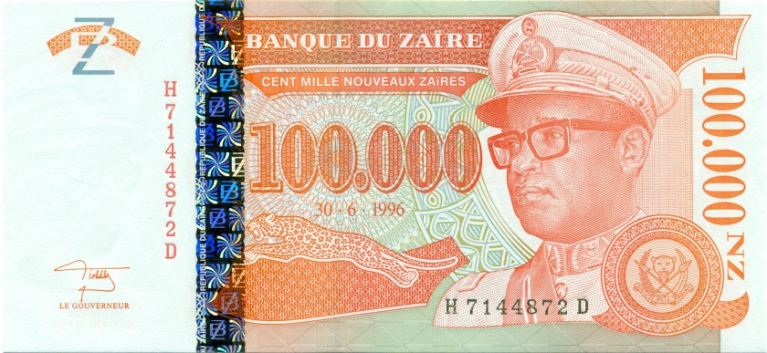 Zaire P77 100.000 New Zaïres 1996 UNC