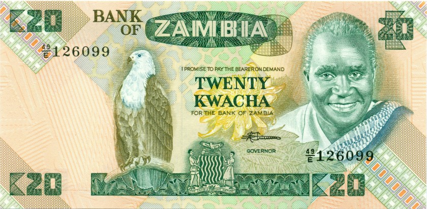Zambia P27e 20 Kwacha 1980-1988 UNC