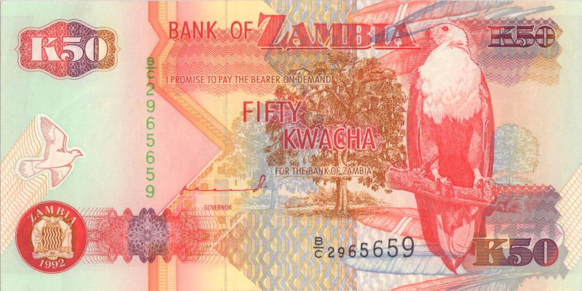 Zambia P37a 50 Kwacha 1992 UNC