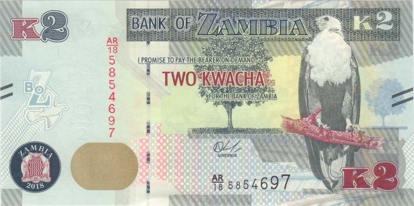 Zambia P56 2 Kwacha 2018 UNC