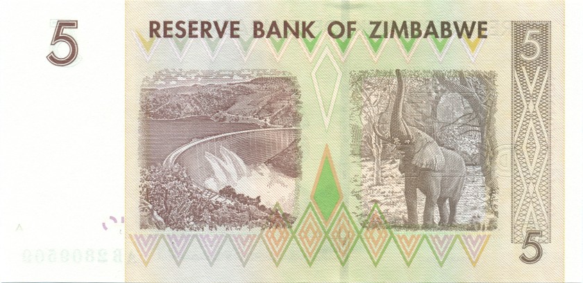 Zimbabwe P66 5 Dollars 2007 UNC
