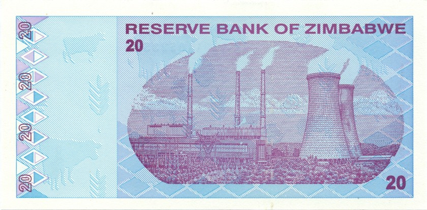 Zimbabwe P95 20 Dollars 2009 UNC