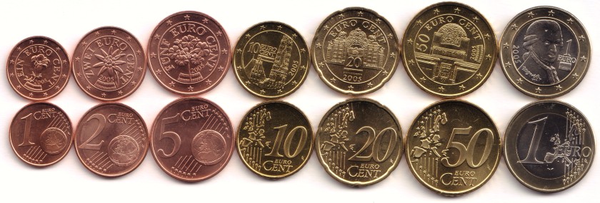 Austria 2005 Euro coins set 1 Euro cent - 1 Euro UNC