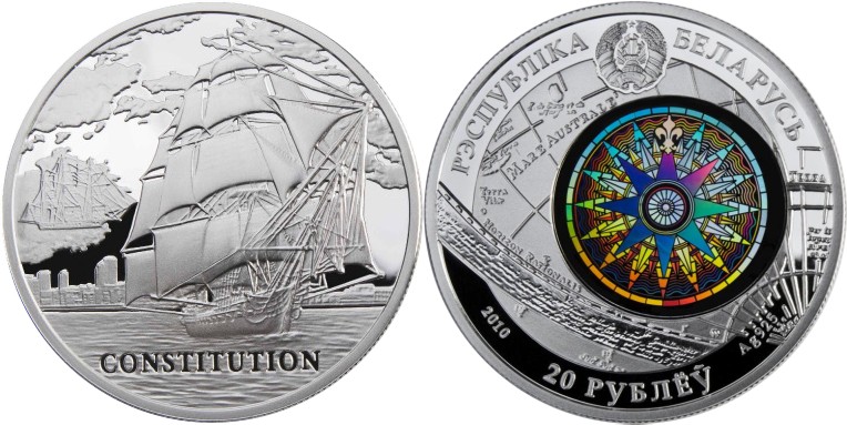 Belarus 2010 Sailing ship Constitution. Silver