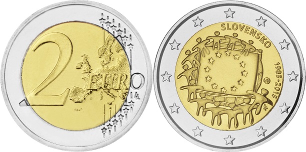 Slovakia 2015 2 Euro 30 Years of the European Union flag UNC