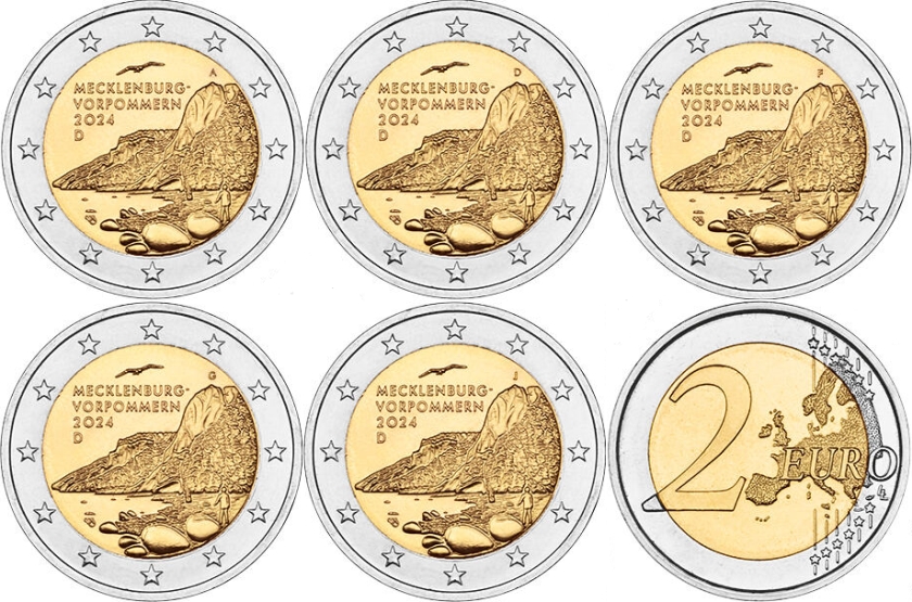 Germany 2024 2 Euro Mecklenburg-West Pomerania ADFGJ 5 coins UNC