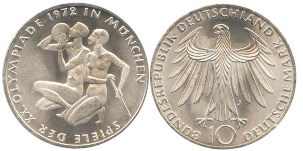 Germany 1972 KM# 132 J 10 Deutsche Mark UNC