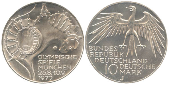 Germany 1972 KM# 133 J 10 Deutsche Mark UNC
