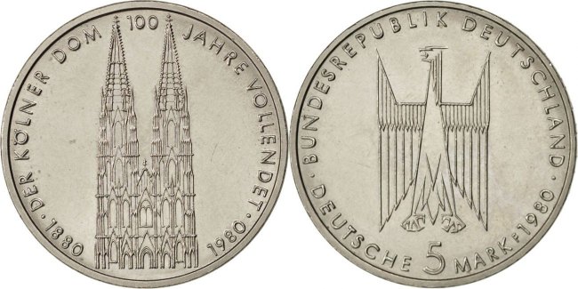 Germany 1980 KM# 153 F 5 Deutsche Mark UNC