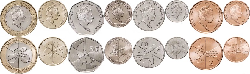 Gibraltar 2019 1, 2, 5, 10, 20, 50 Pence, 1, 2 Pounds 8 coins UNC
