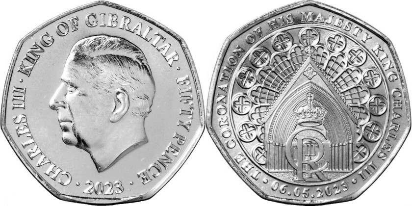 Gibraltar 2023 50 Pence The Coronation of King Charles III UNC