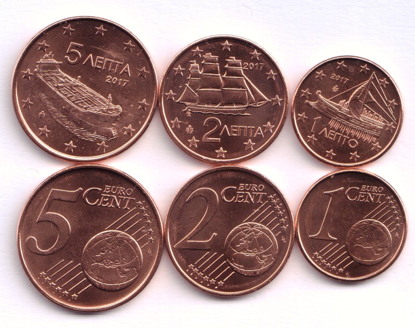 Greece 2017 1, 2, 5 Euro cent 3 coins UNC