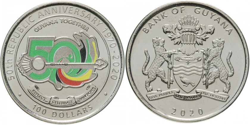 Guyana 2020 100 Dollars 50th Anniversary of the Republic of Guyana UNC
