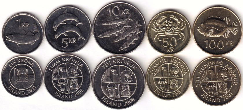 Iceland 2005 - 2011 KM# 27-29, 31, 35 5 coins UNC