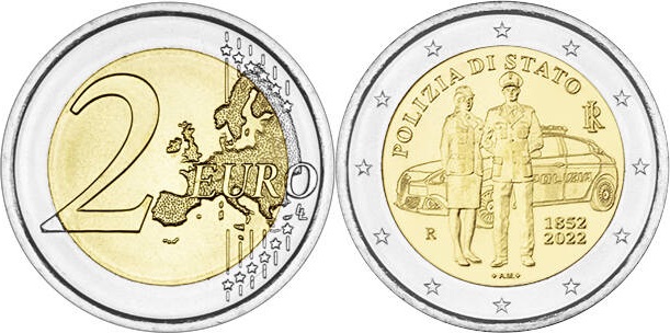 2 Euro 170th Anniversary of the foundation of the Italian National Police UNC