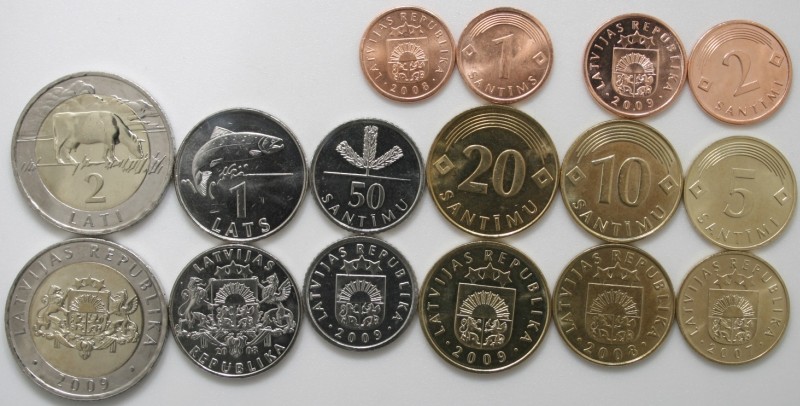 Latvia 2007-2009 8 coins UNC