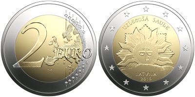 Latvia 2019 2 Euro The Rising Sun Coin Card BU