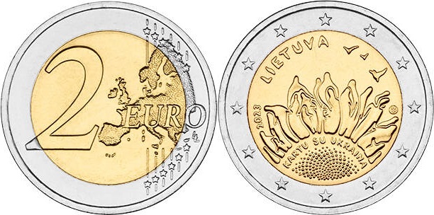 Lithuania 2023 2 Euro Together with Ukraine UNC
