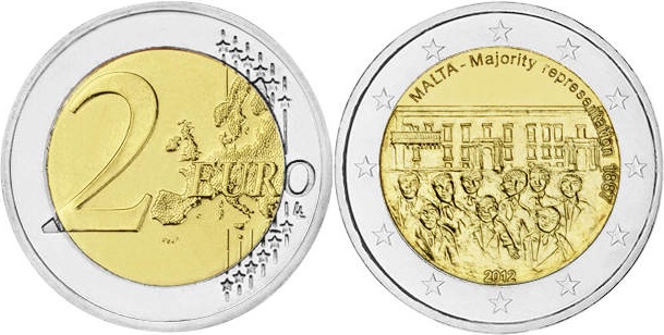 Malta 2012 2 Euro Majority representation 1887 UNC