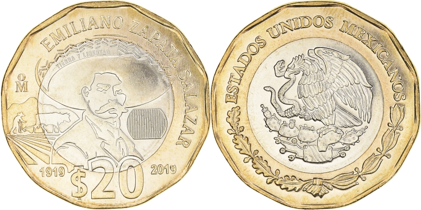 Mexico 2019 20 Pesos Emiliano Zapata Salazar UNC