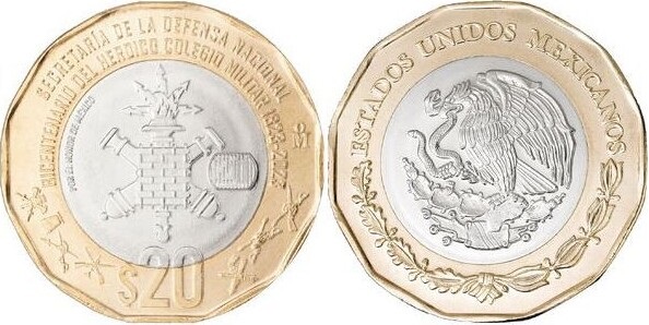 Mexico 2023 20 Pesos Heroic Military College 200 Years UNC