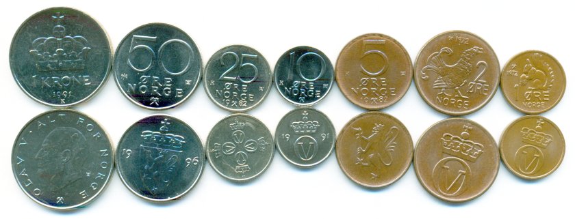 Norway 1972 - 1996 KM# 403, 410, 415-419 7 coins UNC