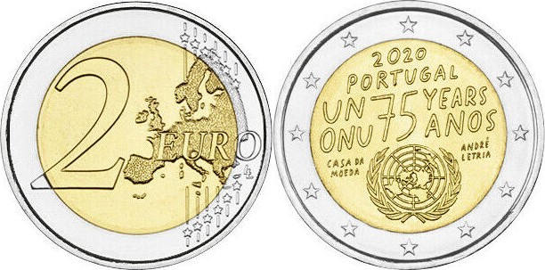 Portugal 2020 2 Euro 75th anniversary of the United Nations UNC