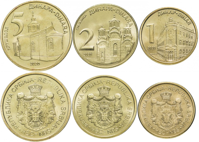 Serbia 2020 1, 2, 5 Dinara 3 coins UNC